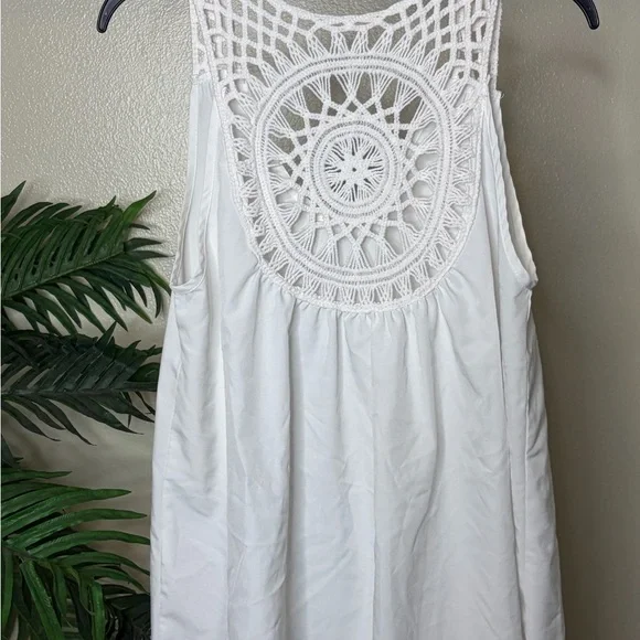 Boho White Crochet Lace Back Tank Top Flowy Sleeveless Blouse Festival Size M - Picture 4 of 7